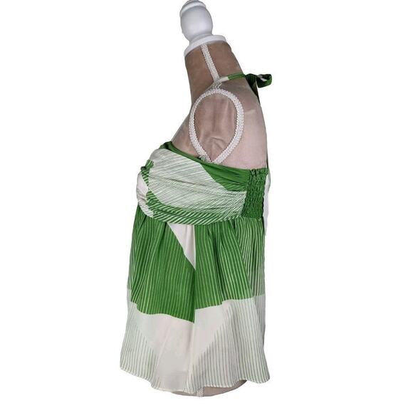 Alice + Olivia Green And White Ombre Silk Ruched Empire Swing Halter TOP Size S - Picture 4 of 14